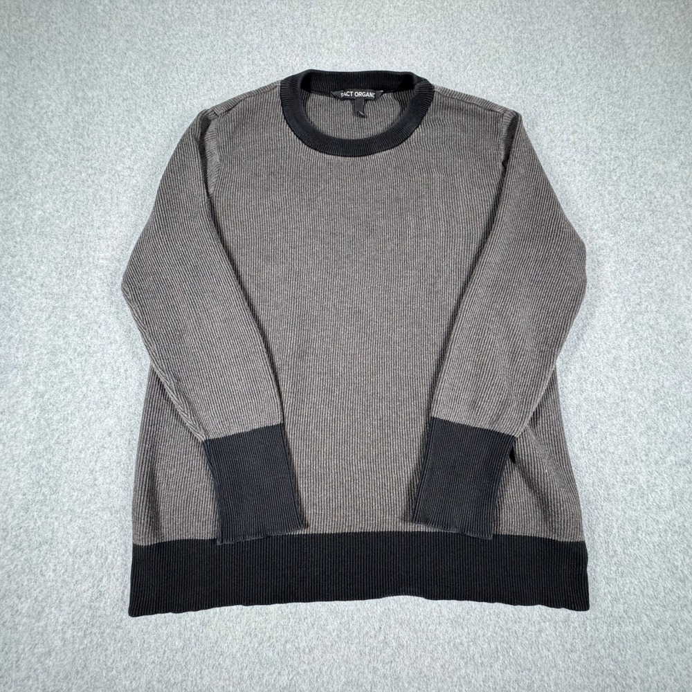 Pact Organic Sweater Women's XL Black Gray Crew Neck Pullover‎ Corded